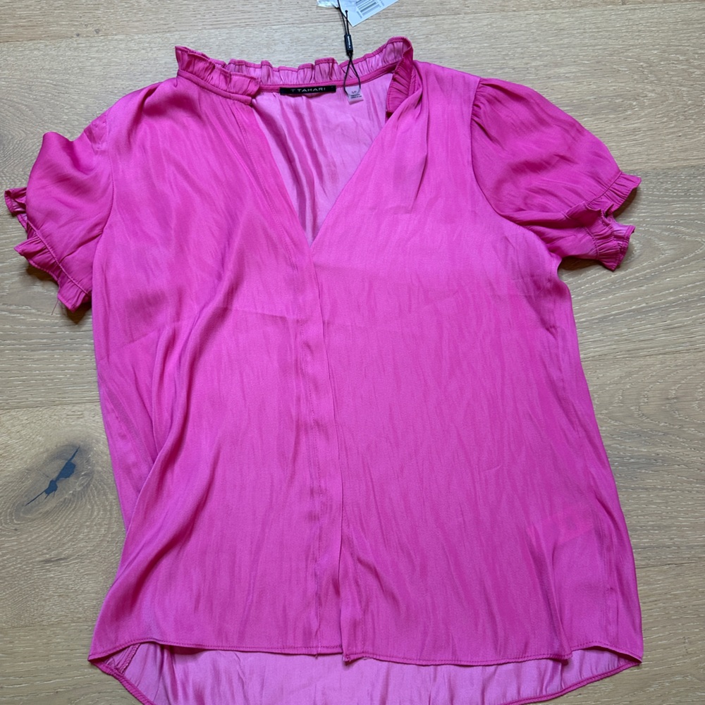 T Tahari Pink Ruffle Sleeve Top
